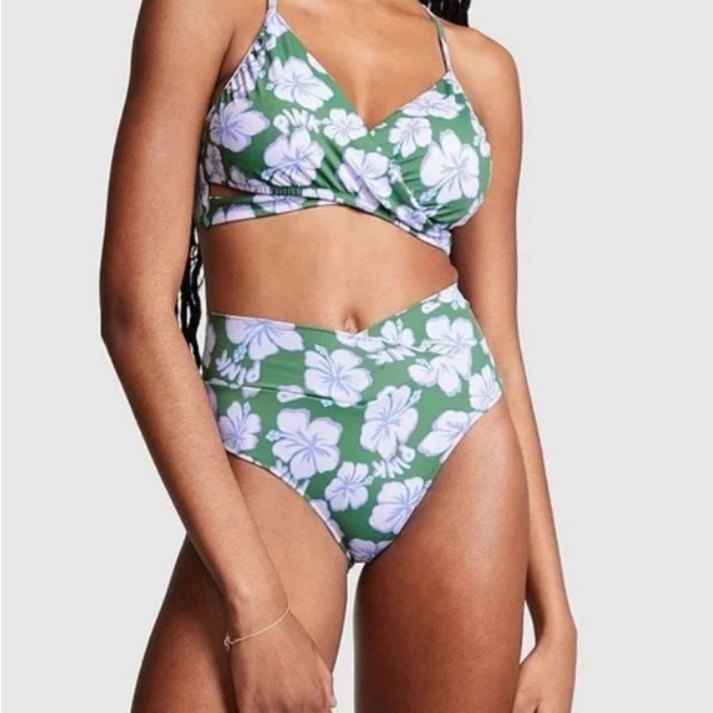 Pink by Victoria Secret~Swimsuit Floral Green Bikini Set